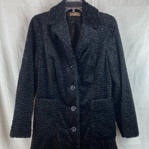 I.E. Petites Womens Black MiraCurl Long Coat Jacket Sz PS EUC